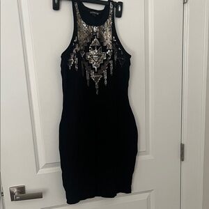 Express Black Sequin Embellished Bodycon Tank Dress